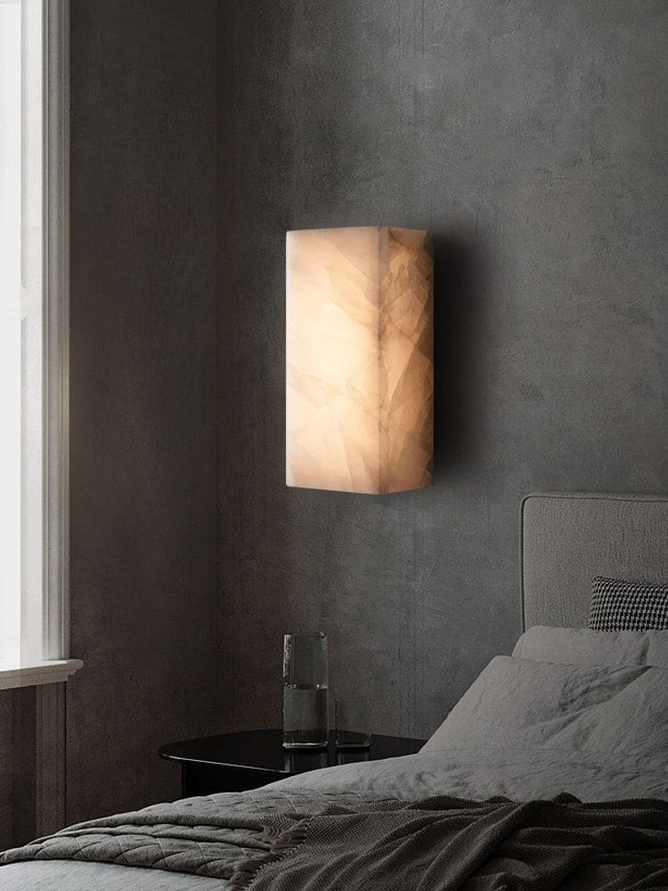 Luxury Alabaster Marble Wall Sconce – Modern Minimalist Led Light for Bedroom & Hallway - Sconces
