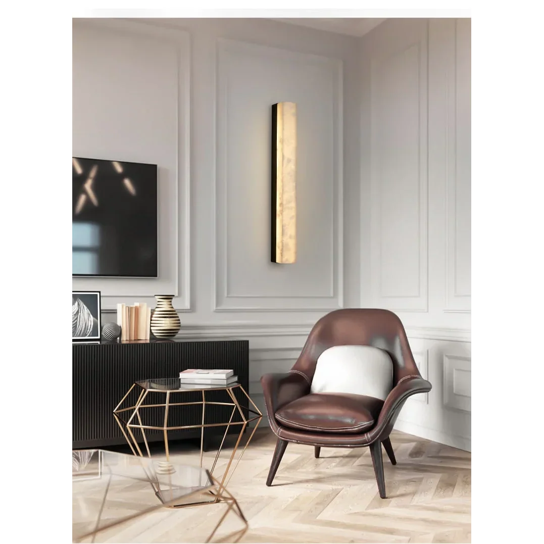 Marble Wall Sconce 60-80cm | Slim Stone & Copper Bar Light Up-down Led Hallway Stairwell Bedside Casalolalights Luxury