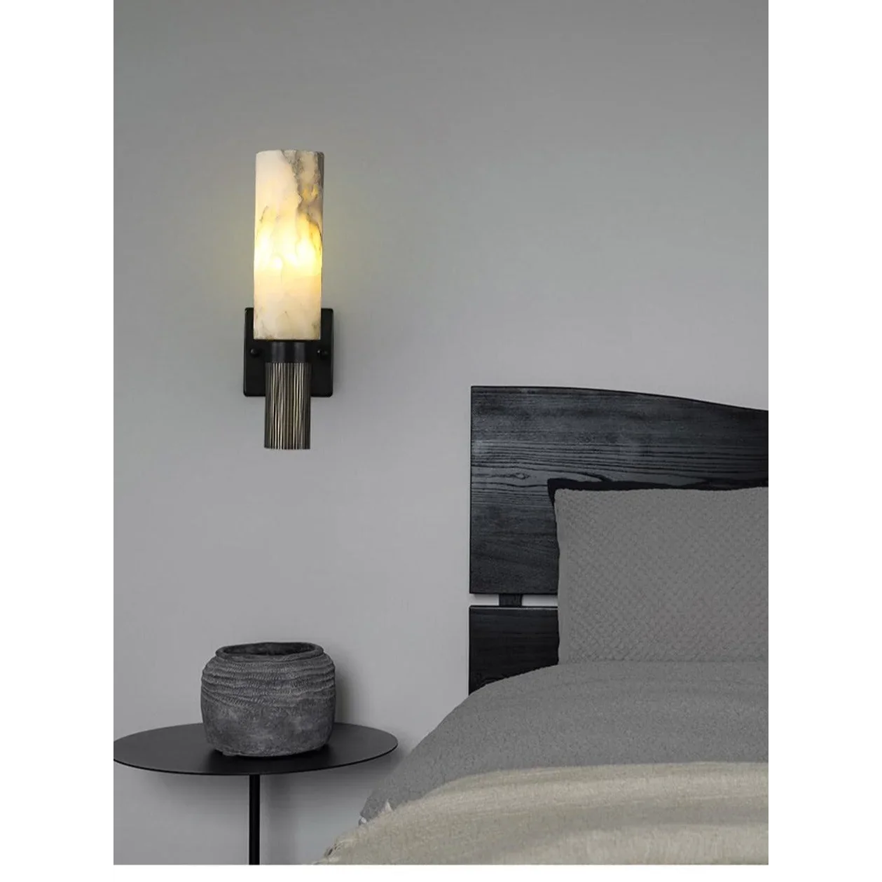 Marble Wall Sconce 38cm | Natural Stone Base & Frosted Glass Globe Light Living Room Bedroom Hallway Casalolalights