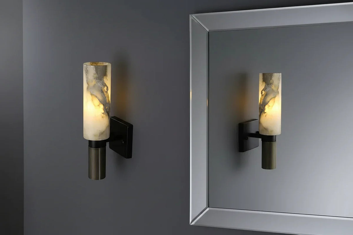 Genuine Marble & Frosted Glass Wall Sconce | Vanity Pair Bedside Light Soft Glow E14 38cm High Casalola Lights Luxury