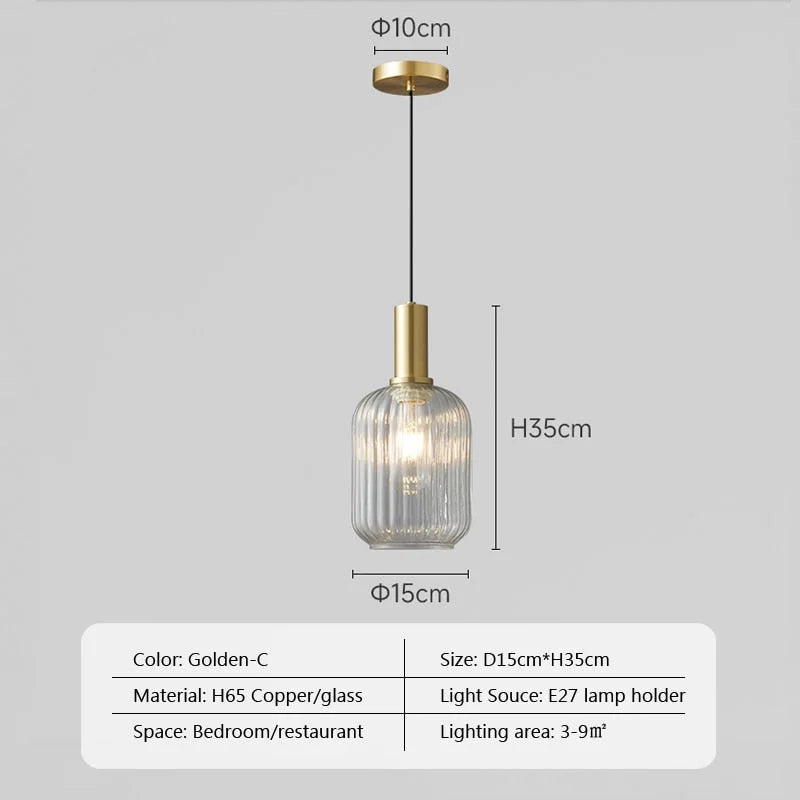 Transparent Glass Pendant Lights | 1-light for Kitchen Bedroom Bathroom