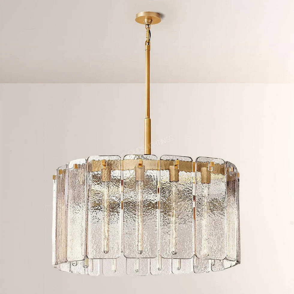 Solid Copper Round Chandelier | Textured Cast Glass Panels | 92cm - 152cm Ring Light | Casalola Lights Casalolalights