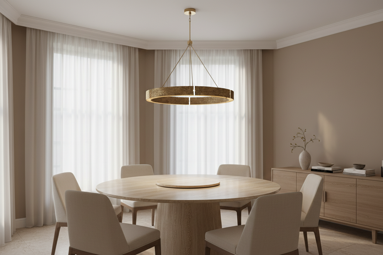 Solid Copper Round Chandelier | Brutalist Bark Texture | 92cm - 152cm Ring Light | Heavy Cast Metal | Casalola Lights