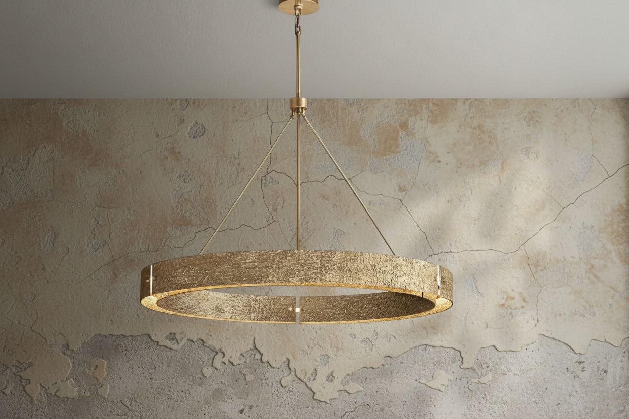 Solid Copper Round Chandelier | Brutalist Bark Texture | 92cm - 152cm Ring Light | Heavy Cast Metal | Casalola Lights