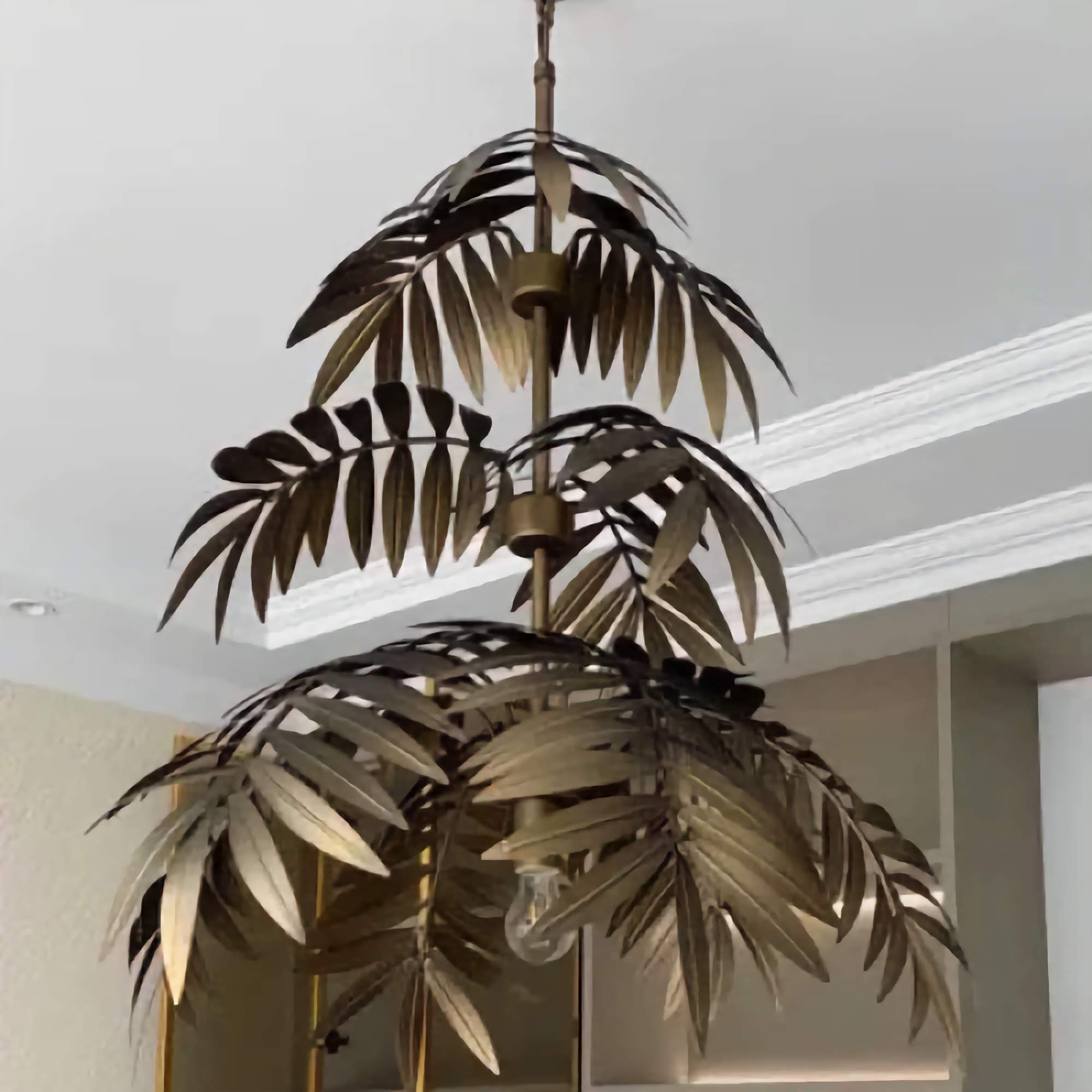 Palm Leaf Chandelier in Antique Bronze Finish Large Metal Pendant Light for Living Room Dining or Entryway