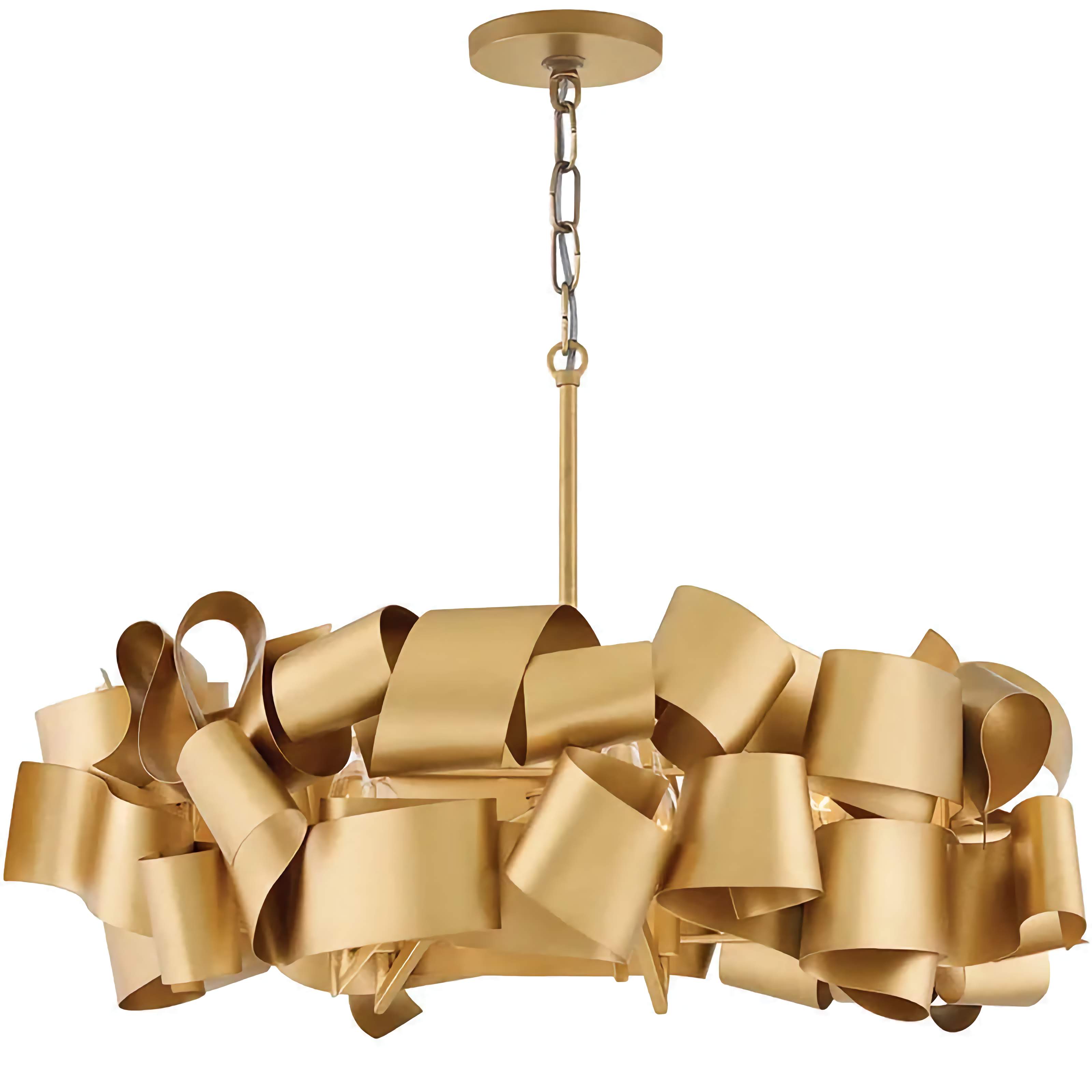 Gold Ribbon Chandelier | Sculptural Metal Pendant Light | Modern Statement Ceiling Fixture for Dining or Foyer