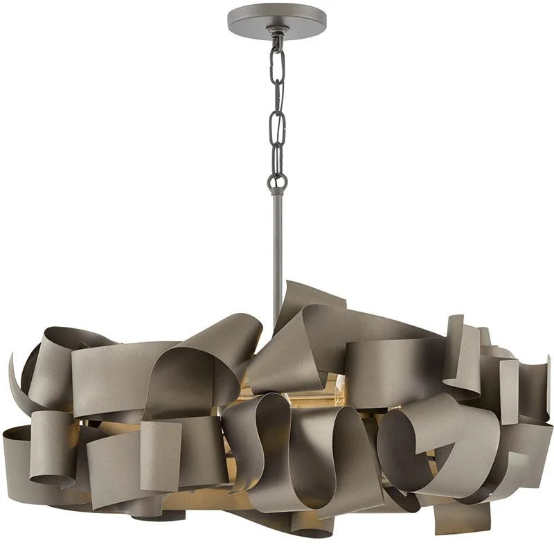 Gold Ribbon Chandelier | Sculptural Metal Pendant Light | Modern Statement Ceiling Fixture for Dining or Foyer