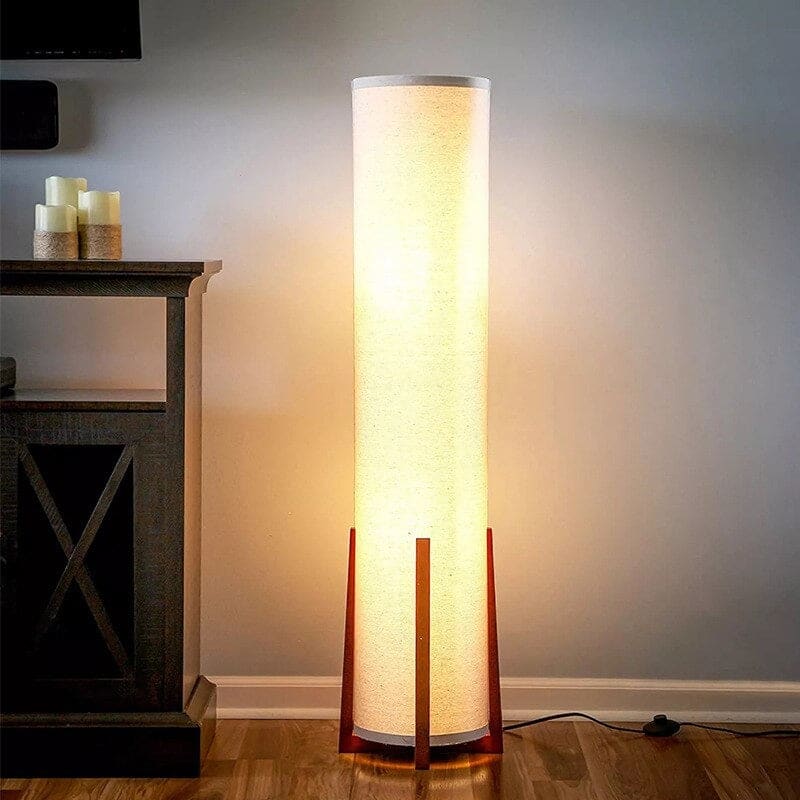 Solid Wood Table Lamp Minimalist White Cloth Lampshade Japandi Decor - Lamps