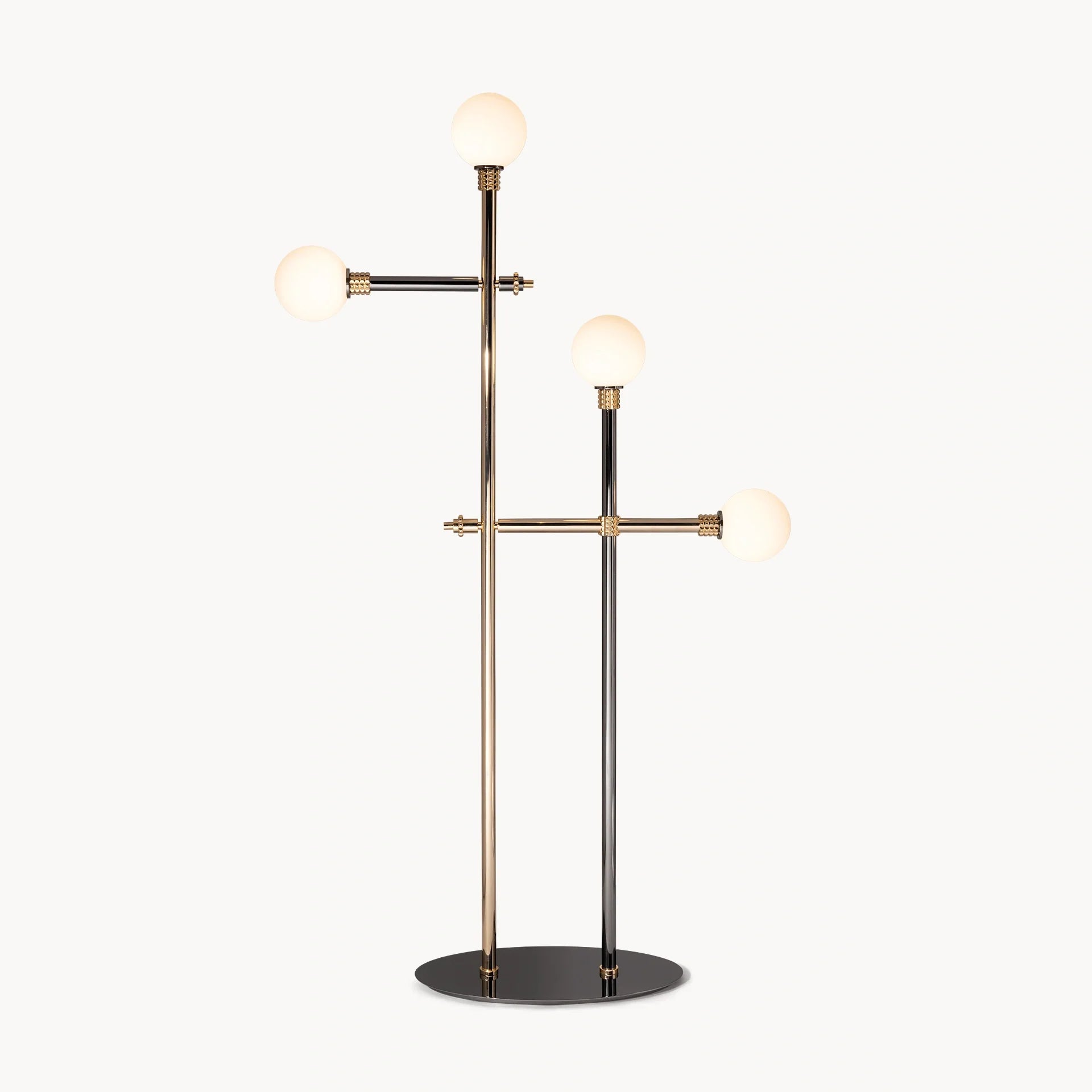 Stainless Steel Floor Lamp | 180cm Atomic Age Design | Opal Glass Globes | Gold & Black Finish | Casalola Lights