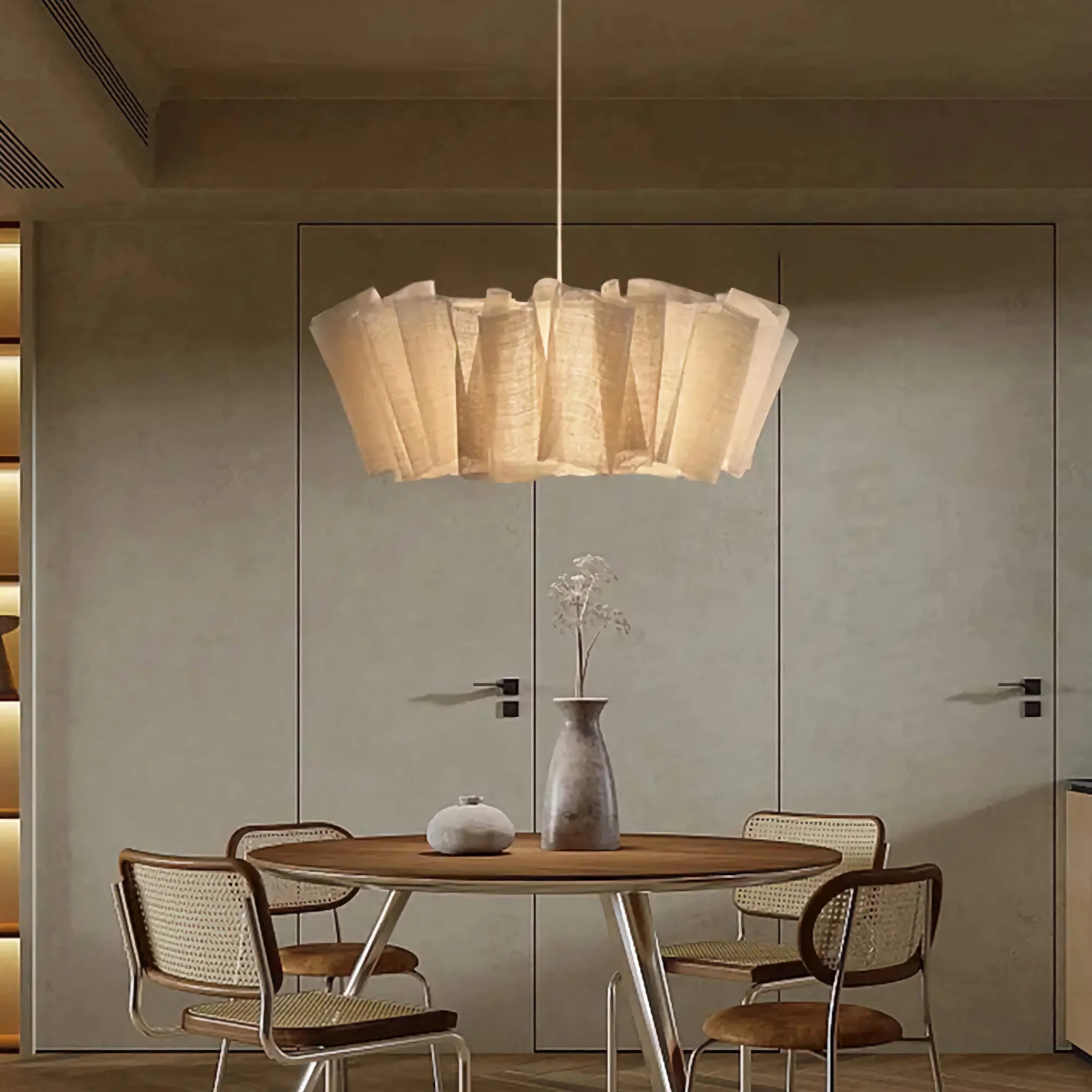 Japanese Style Pendant Light | Hand-knitted Fabric Lampshade | Warm Minimalist Japandi Biophilic Casalolalights Luxury