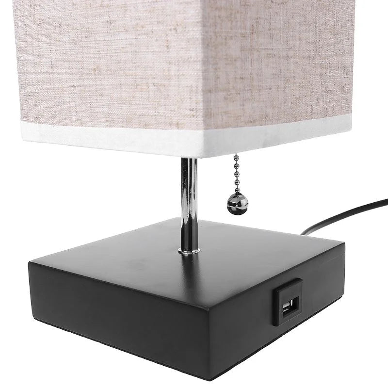 Minimalist Table Lamp Japandi Decor Usb Mobile Phone Charging Desk with Fabric Shade