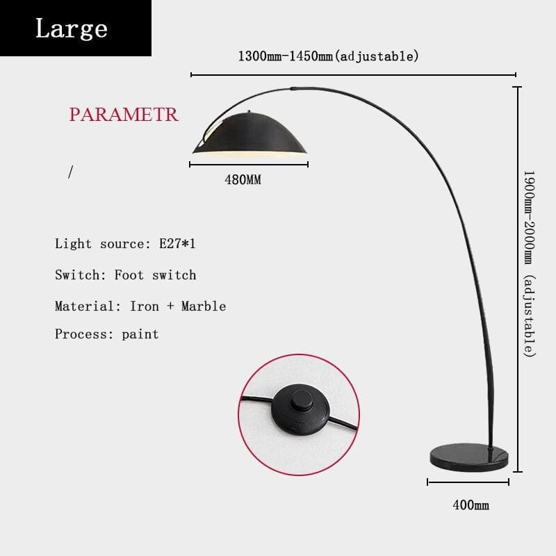 Minimalist Metal Black Arc Floor Lamp Sleek Design | Polished Chrome Finish - Lamps