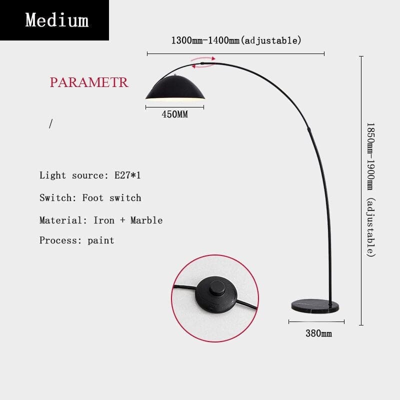 Minimalist Metal Black Arc Floor Lamp Sleek Design | Polished Chrome Finish - Lamps