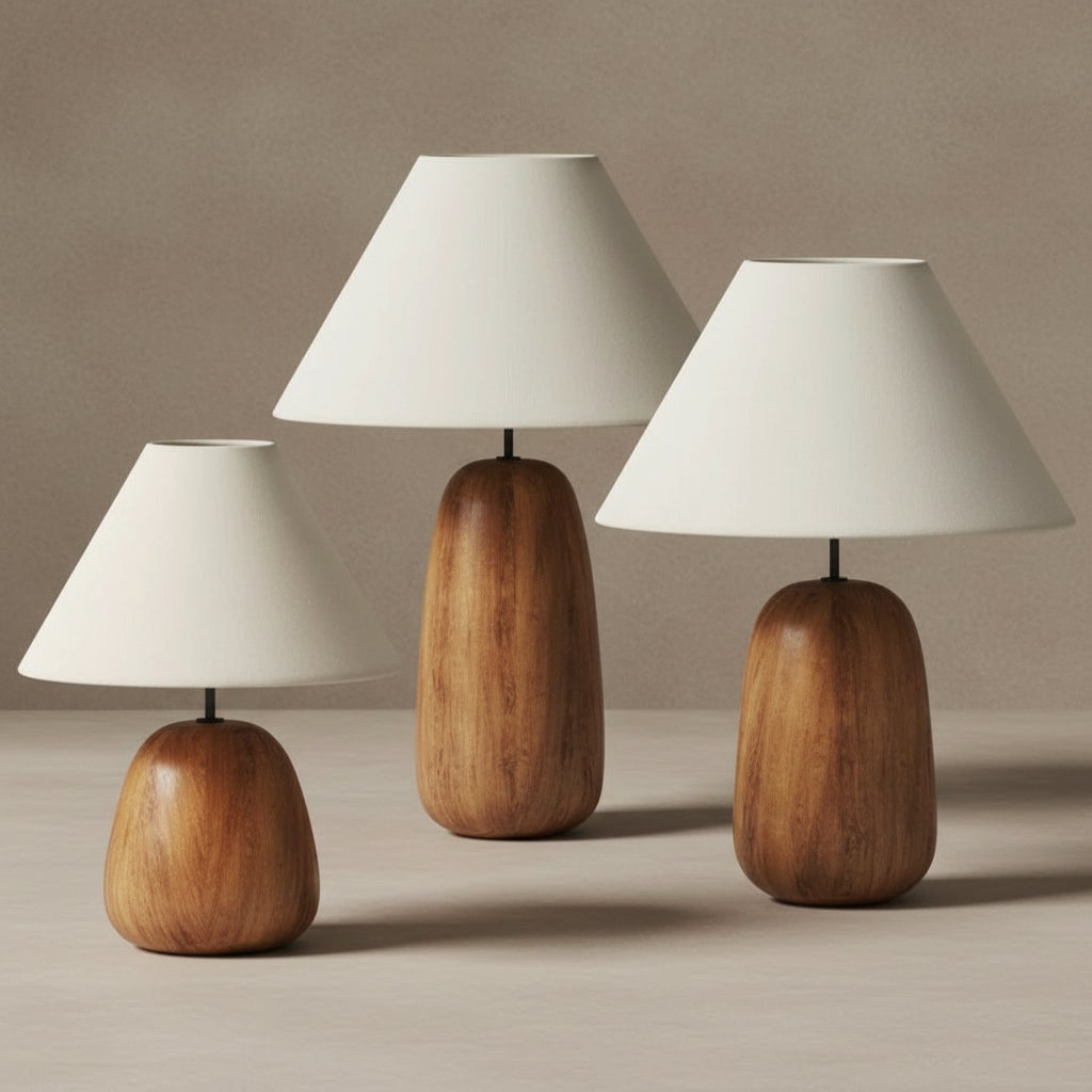 Wood Table Lamp | Minimalist Natural Wood & Textile Bedside Lamp