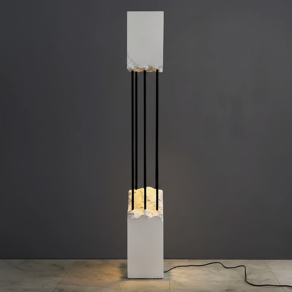 Solid Cement and Stainless Steel Floor Lamp | Brutalist Wabi-sabi Design | 148cm Handcrafted Totem | Casalola Lights