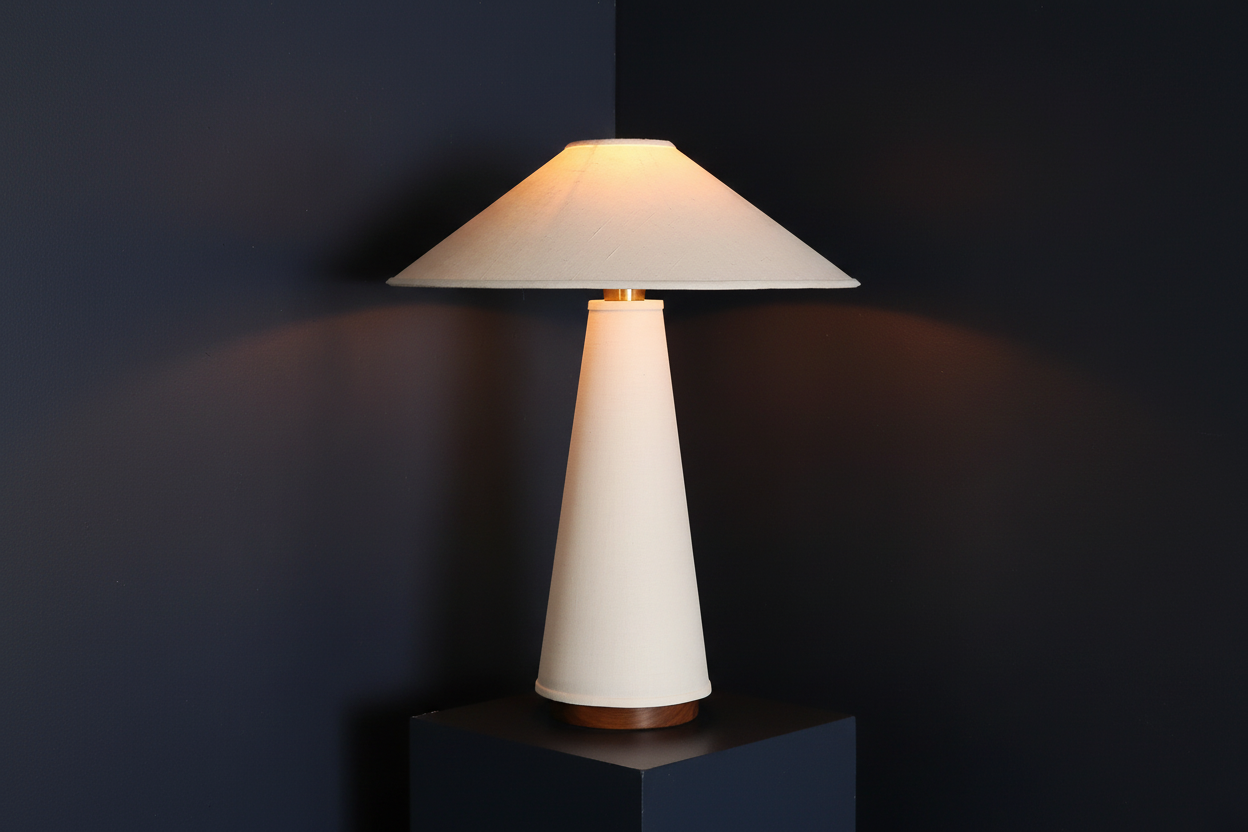 Ivory table lamp casting a soft up-down glow