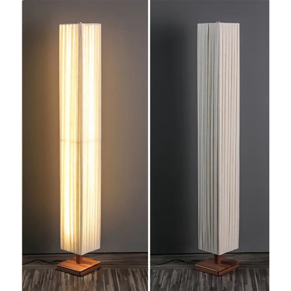 Minimalist Floor Lamp Walnut Wood Base White Cloth Corner for Bedroom Living Room