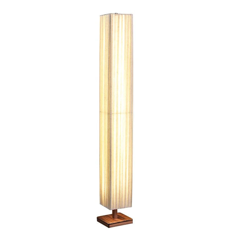 Minimalist Floor Lamp Walnut Wood Base White Cloth Corner for Bedroom Living Room