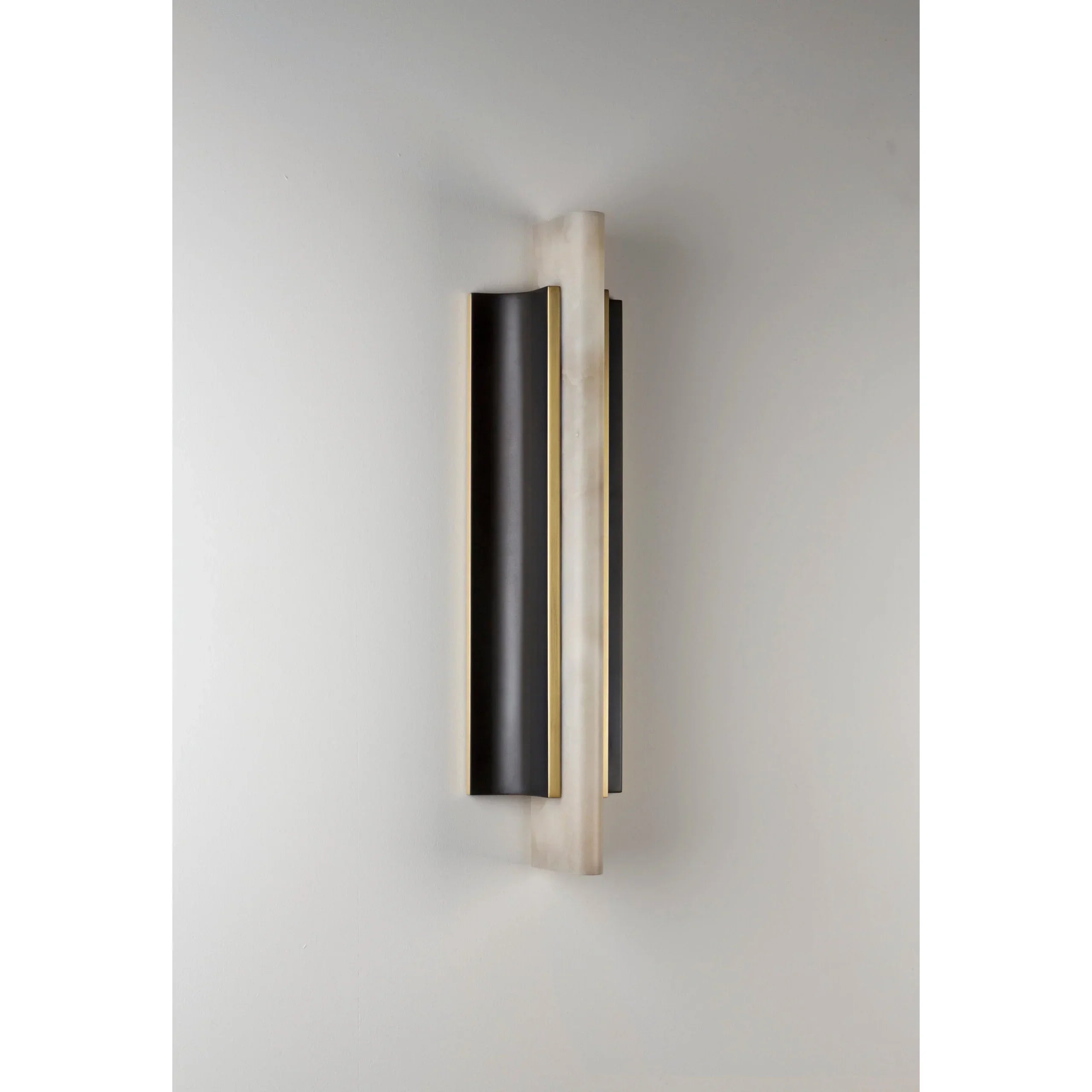 Alabaster Tube Wall Light with Black Panels and Brass Trim – Modern Sconce Casalolalights Luxury Lamps for Interior