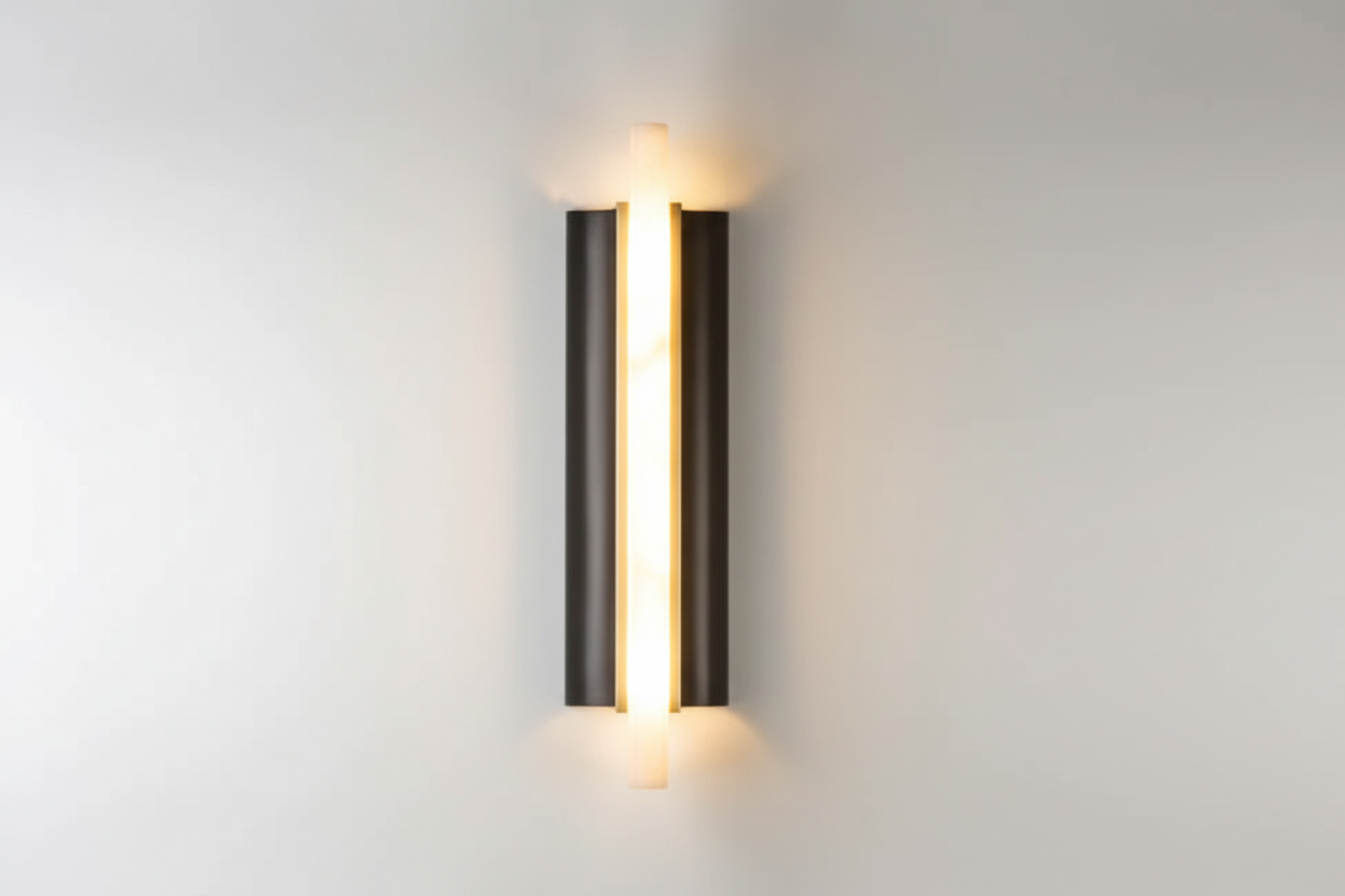 Alabaster Tube Wall Light with Black Panels and Brass Trim – Modern Sconce Casalolalights Luxury Lamps for Interior