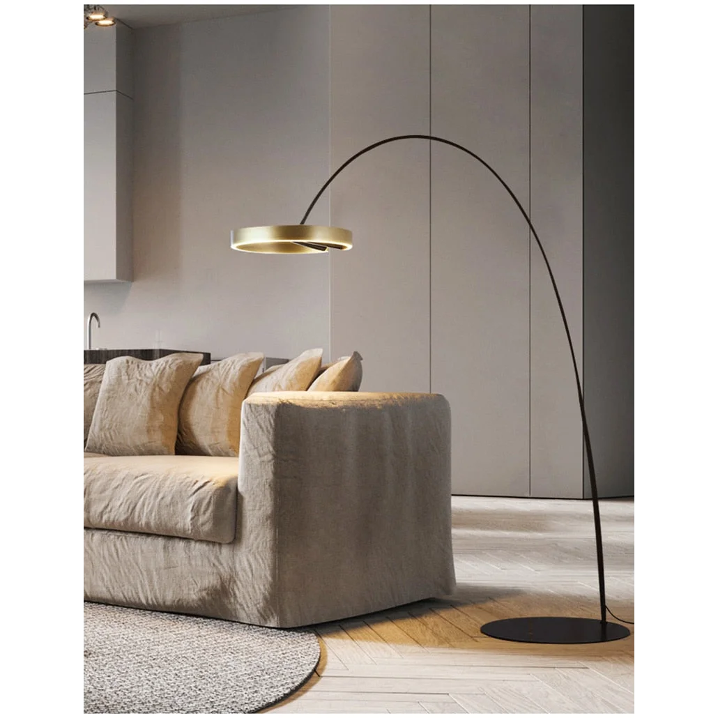 Modern Arc Floor Lamp with Golden Ring Led Lampshade | Metal 200cm Aluminum Shade