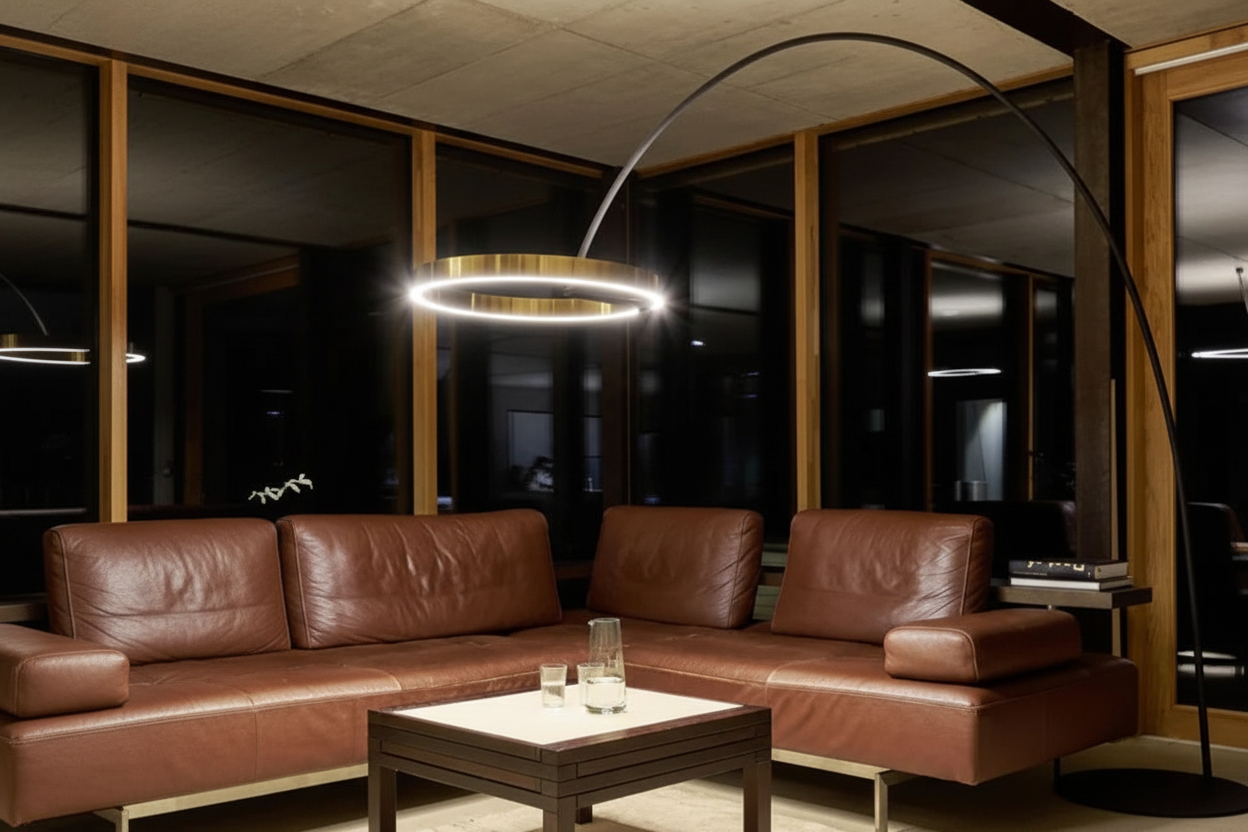 Modern Arc Floor Lamp with Golden Ring Led Lampshade | Metal 200cm Aluminum Shade Casalolalights Luxury Lamps