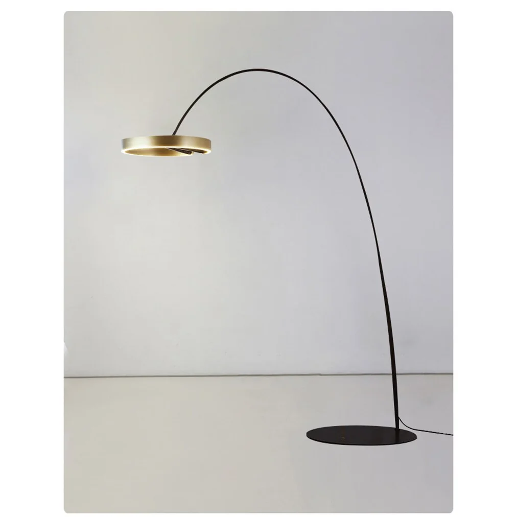 Modern Arc Floor Lamp with Golden Ring Led Lampshade | Metal 200cm Aluminum Shade