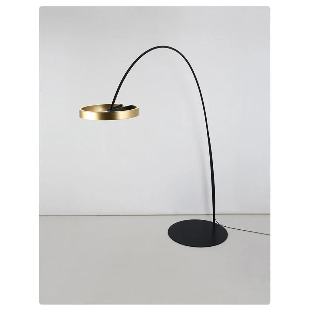 Modern Arc Floor Lamp with Golden Ring Led Lampshade | Metal 200cm Aluminum Shade