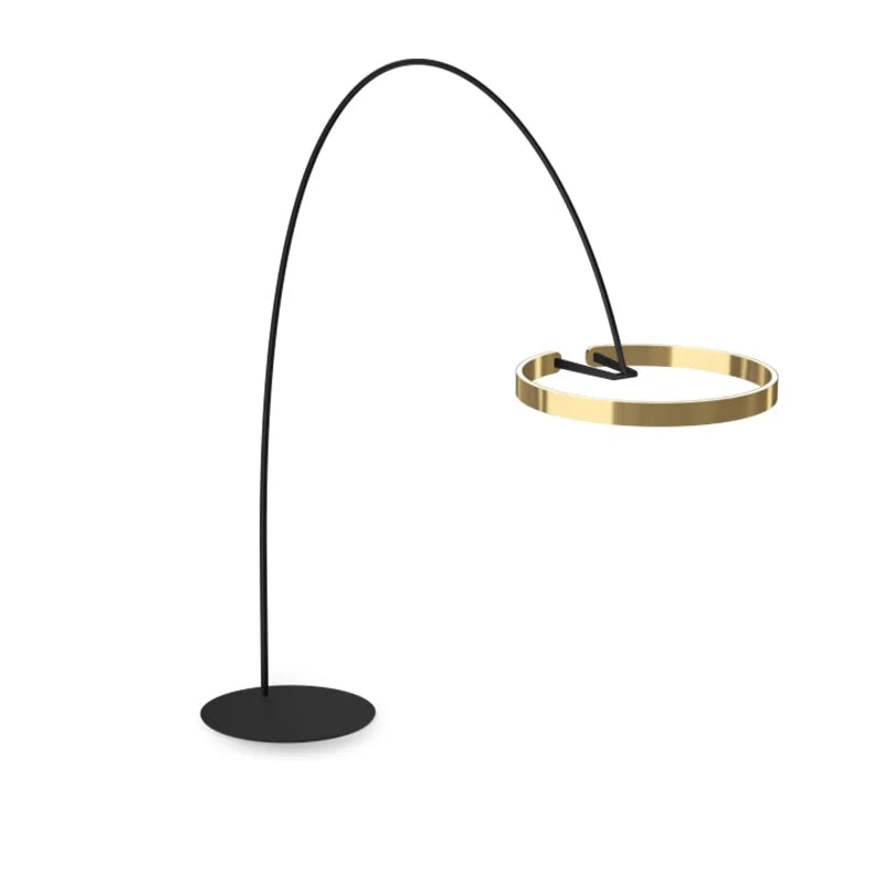 Modern Arc Floor Lamp with Golden Ring Led Lampshade | Metal 200cm Aluminum Shade