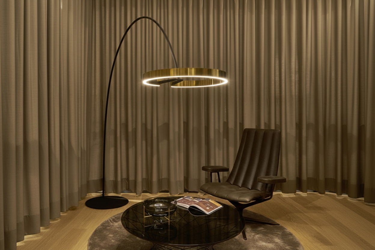 Modern Arc Floor Lamp with Golden Ring Led Lampshade | Metal 200cm Aluminum Shade Casalolalights Luxury Lamps