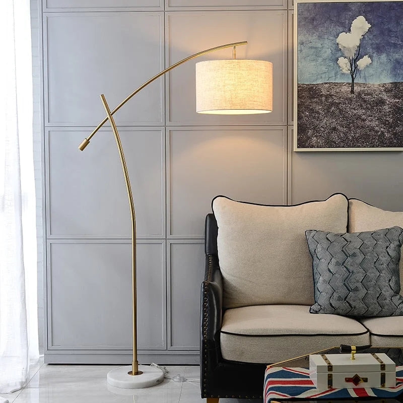Minimalist Arc Floor Lamp | Living Room Lamps | Metal Base White Fabric Lampshade | Casalola