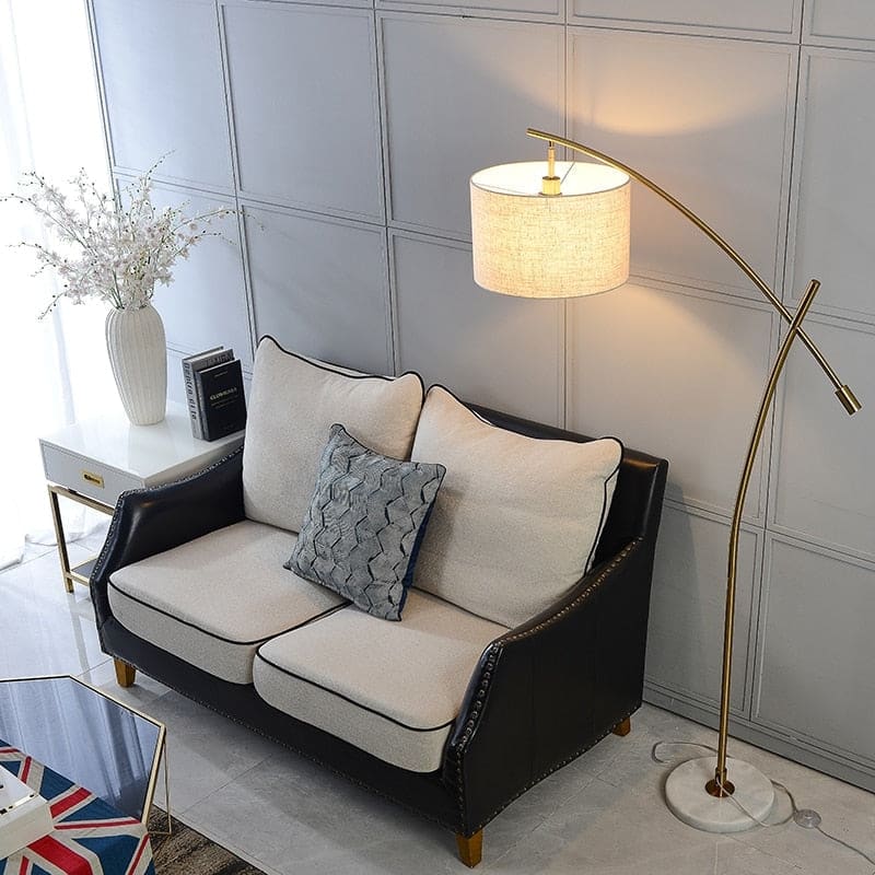 Minimalist Arc Floor Lamp | Living Room Lamps | Metal Base White Fabric Lampshade | Casalola
