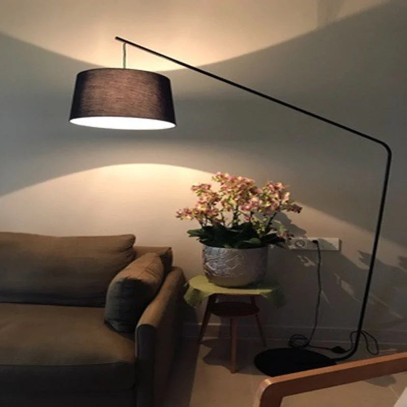 Black Floor Lamp Modern Minimalist with Fabric Shade | Led Lighting | Iron + Material