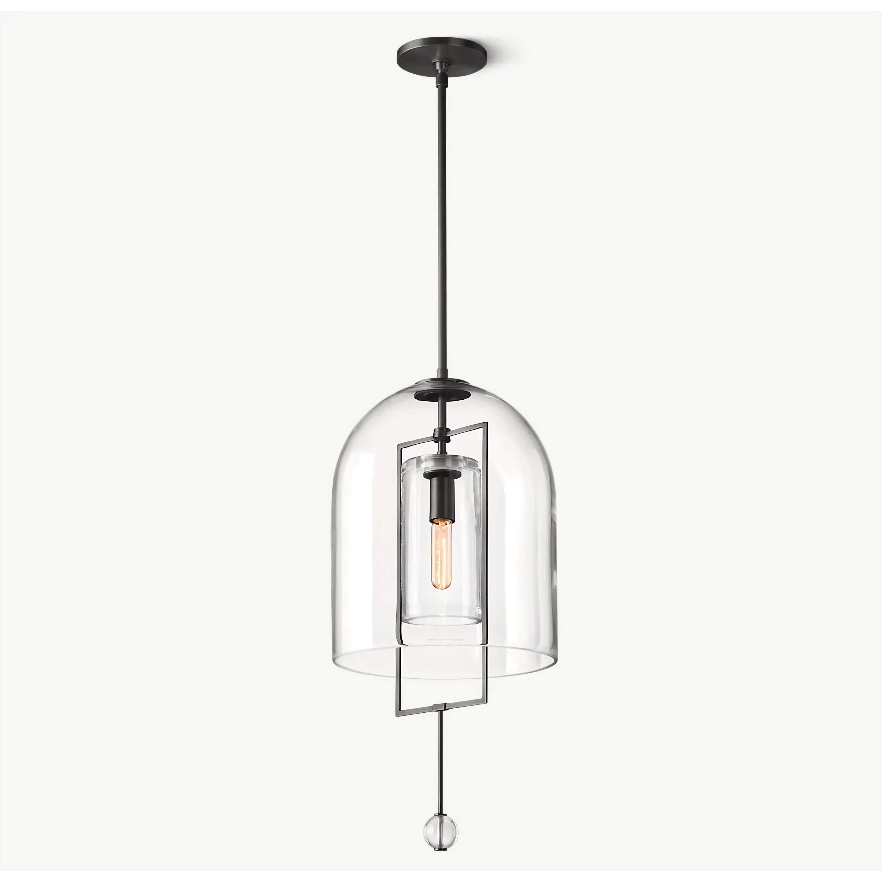 Modern Glass Pendant Light with Copper Accents – Black Ceiling Fixture for Kitchen Island or Entryway
