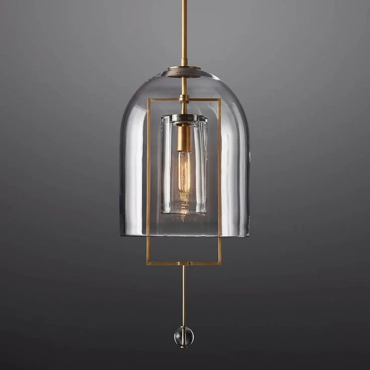 Modern Glass Pendant Light with Copper Accents – Black Ceiling Fixture for Kitchen Island or Entryway
