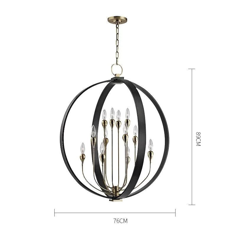 Modern black orb chandelier full view