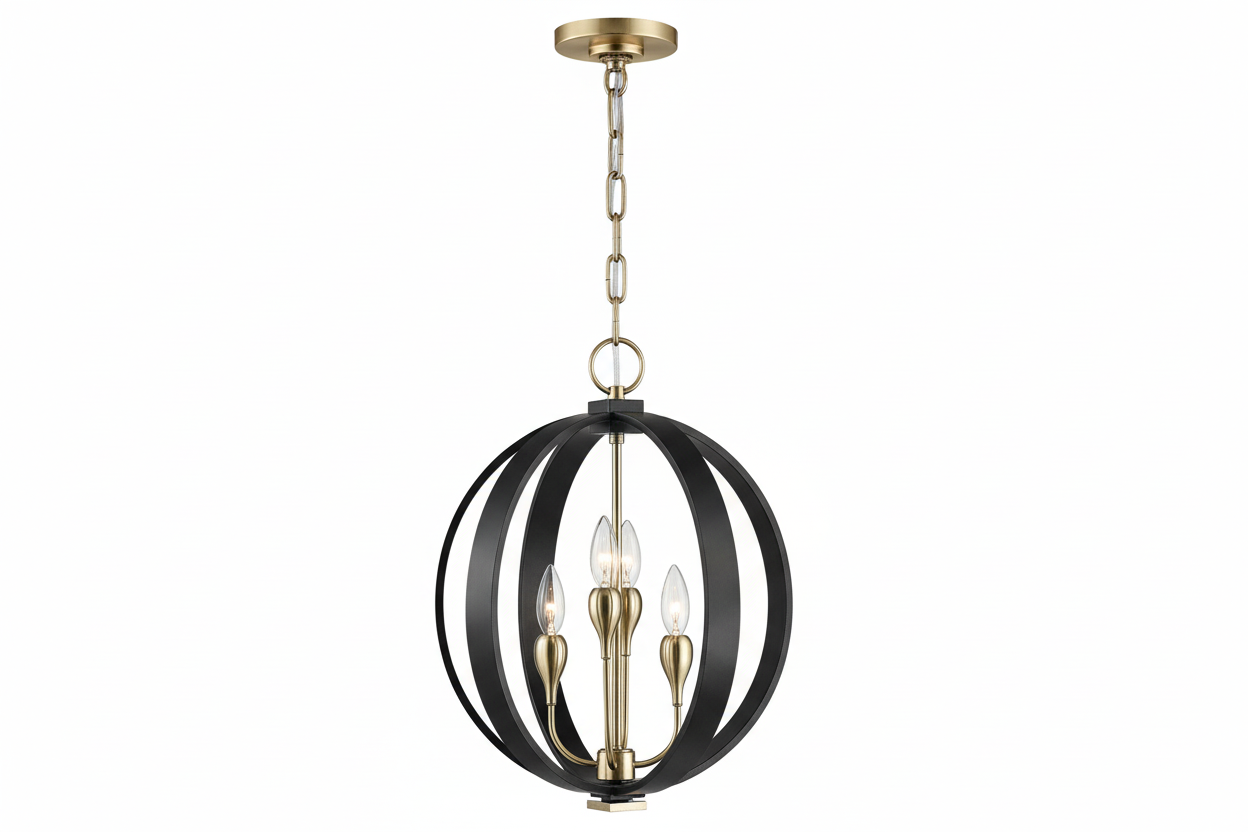 Modern Orb Candelabra Chandelier with Brass and Iron – Statement Lighting for Dining Room or Entryway Casalolalights