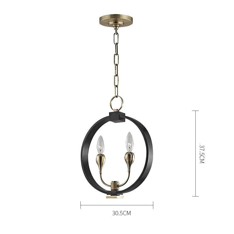 Black orb chandelier in a living room