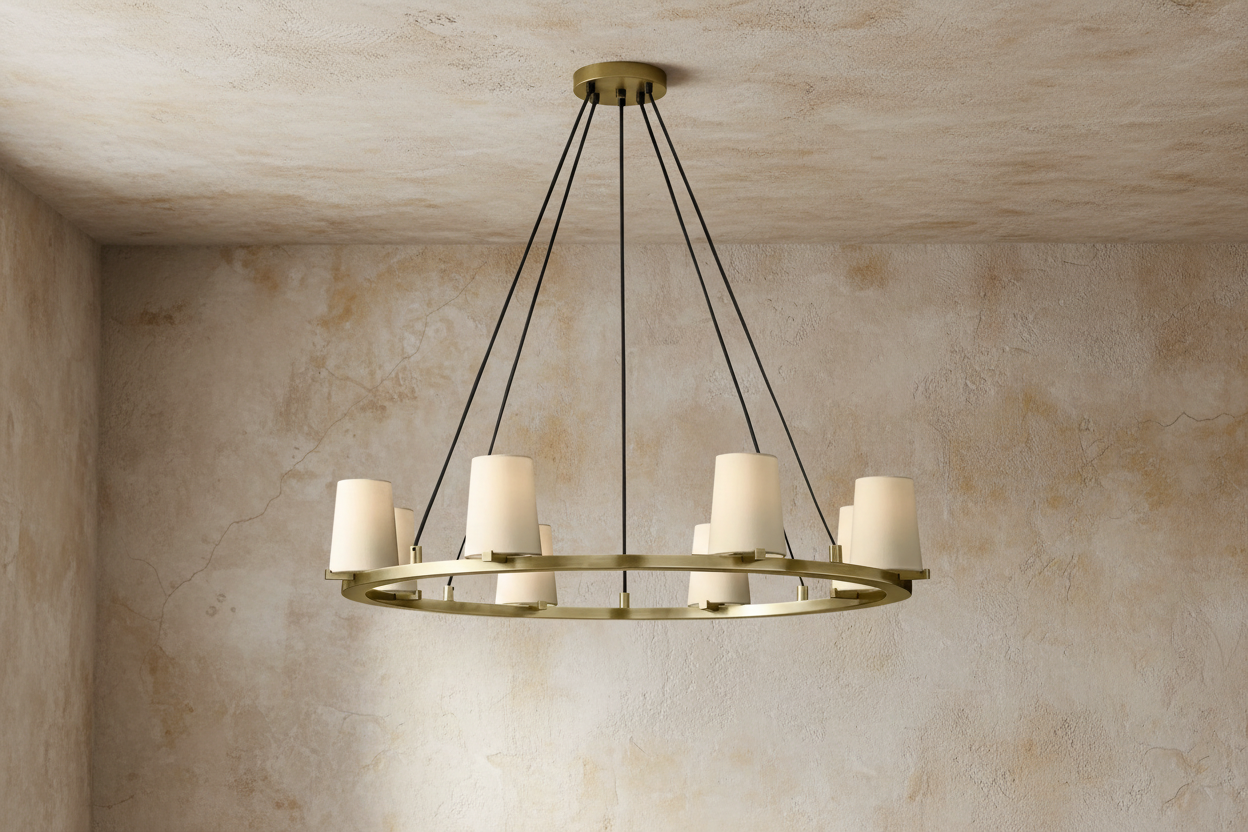 Modern Ring Chandelier – Copper Fabric Shade Dining Room Light Casalolalights Luxury Lamps for Interior Designers