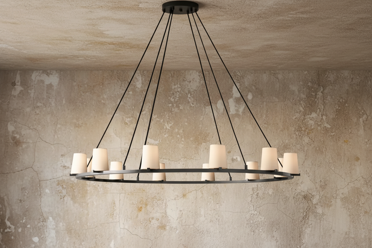 Modern Ring Chandelier – Copper Fabric Shade Dining Room Light Casalolalights Luxury Lamps for Interior Designers