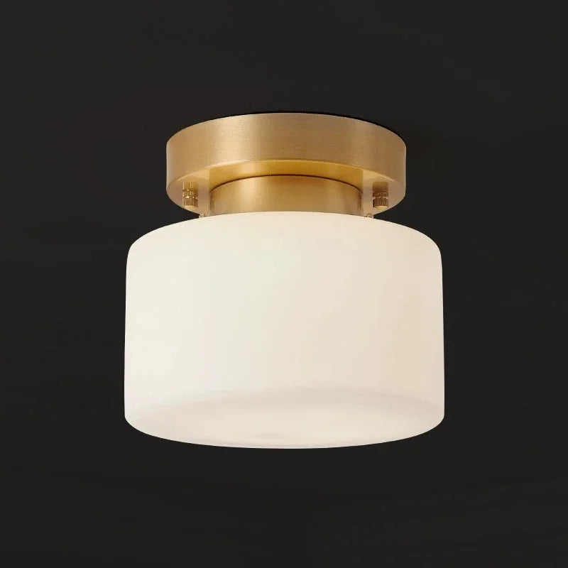 Small Frosted Glass Flush Mount Light for Hallway or Entryway | 7.5 in Wide Brass Base Low Ceiling Casalola Lights