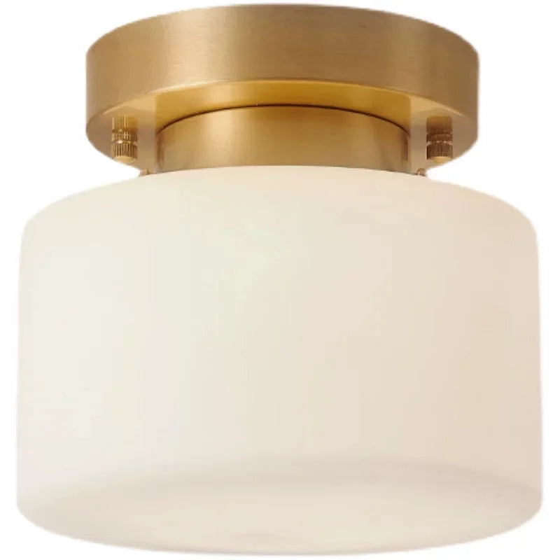 Small Frosted Glass Flush Mount Light for Hallway or Entryway | 7.5 in Wide Brass Base Low Ceiling Casalola Lights