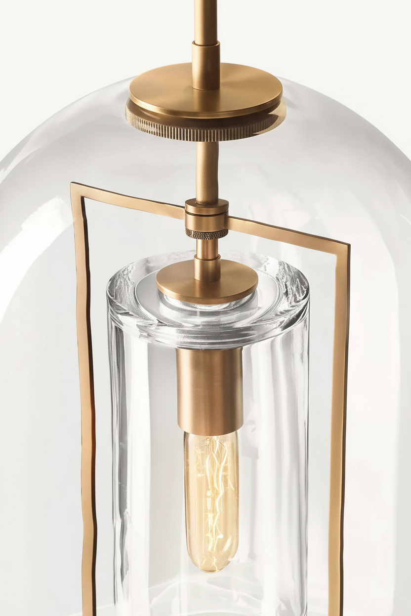 Brass & Glass Pendant Light | Layered Dome Hanging Lamp 18-25cm Modern Minimalist Kitchen Casalolalights Luxury Lamps