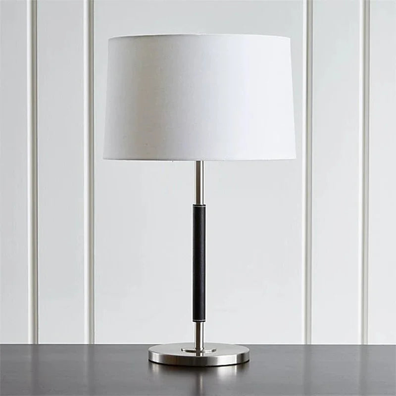 Modern brass and leather table lamp full view