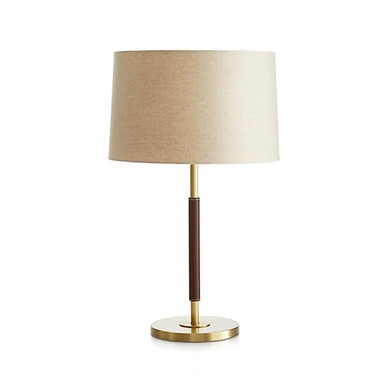 Modern Luxury Brass and Leather Table Lamp with Linen Drum Shade for Bedroom Living Room or Office Casalolalights
