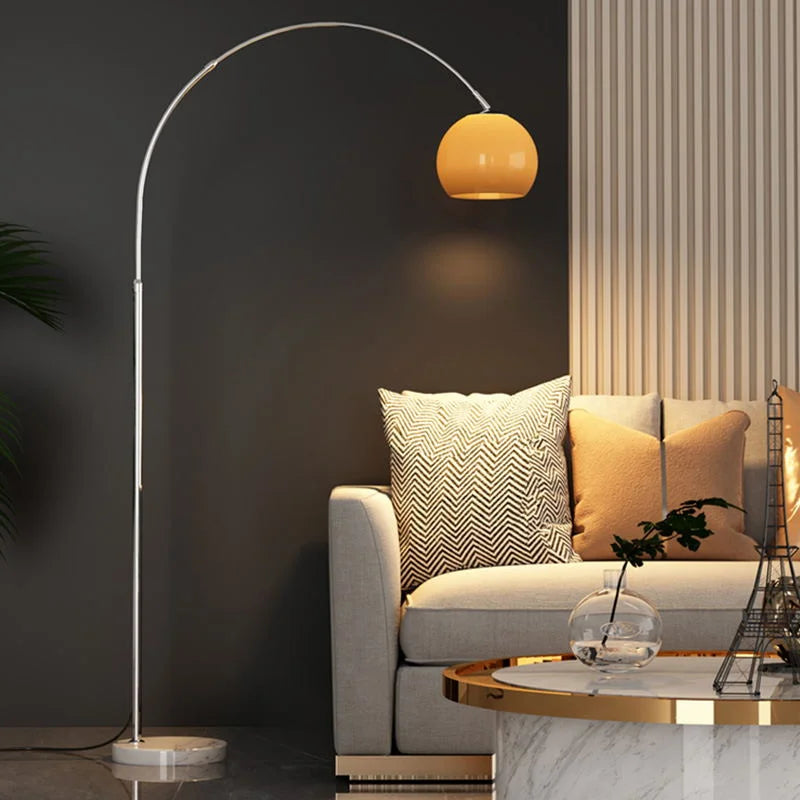 Arc Floor Lamp | Orange or White Glass Lampshade Silver Body Living Room Corner Lamps| Casalolalights Luxury Lamps
