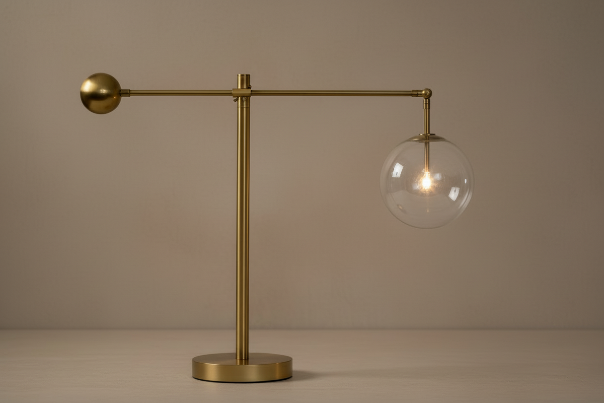 Glass Globe Table Lamp for Office Desk and Living Room | Large Copper Arm Industrial Dimmable Option Casalola Lights