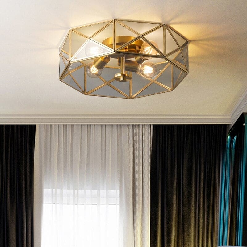 Copper 4-lights Flush Mount Ceiling Light Fixtures | Low Living Room Bedroom Dining - Mounts