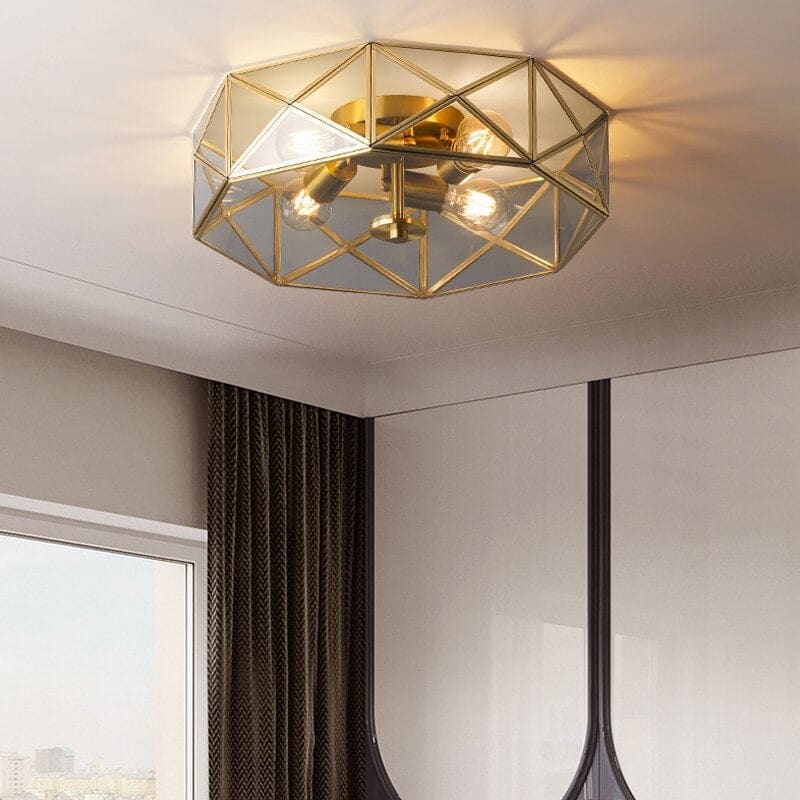 Copper 4-lights Flush Mount Ceiling Light Fixtures | Low Living Room Bedroom Dining - Mounts