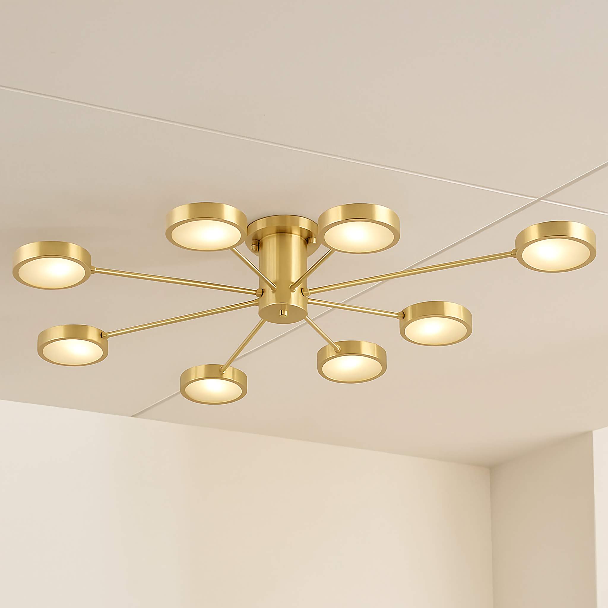 Modern Luxury Copper Semi-flush Mount Ceiling Light for Low Ceilings